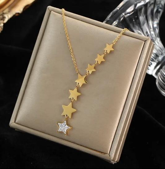 Stainless Steel Necklace Stars Row, Gold